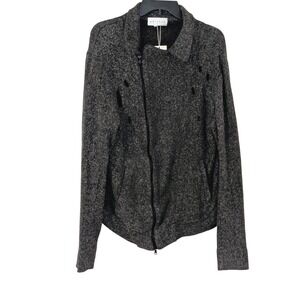 Drifter Charcoal‎ Grey Distressed Boucle Moto Zip Jacket Size M NEW